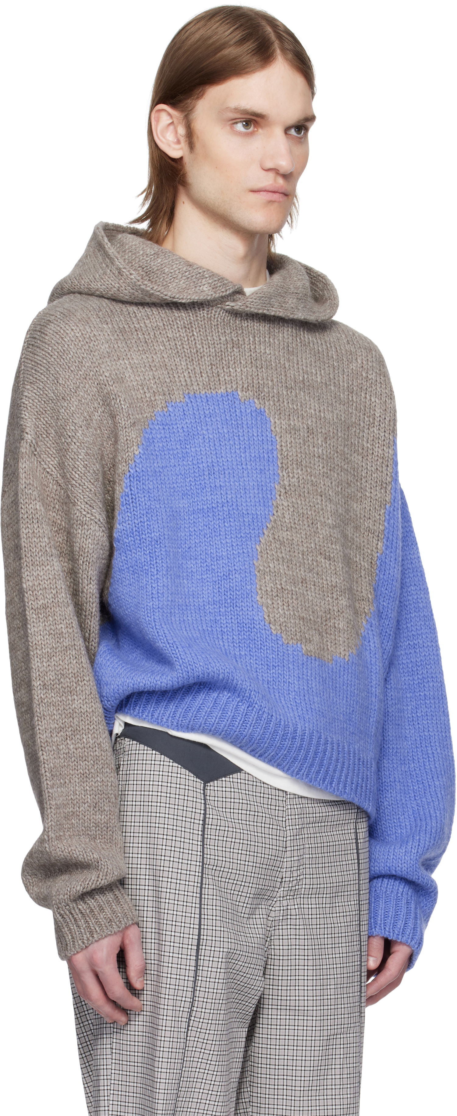 Пуловер ERL ERL Bicolor Swirl Knit Hoodie Синьо | ERL10N009, 1