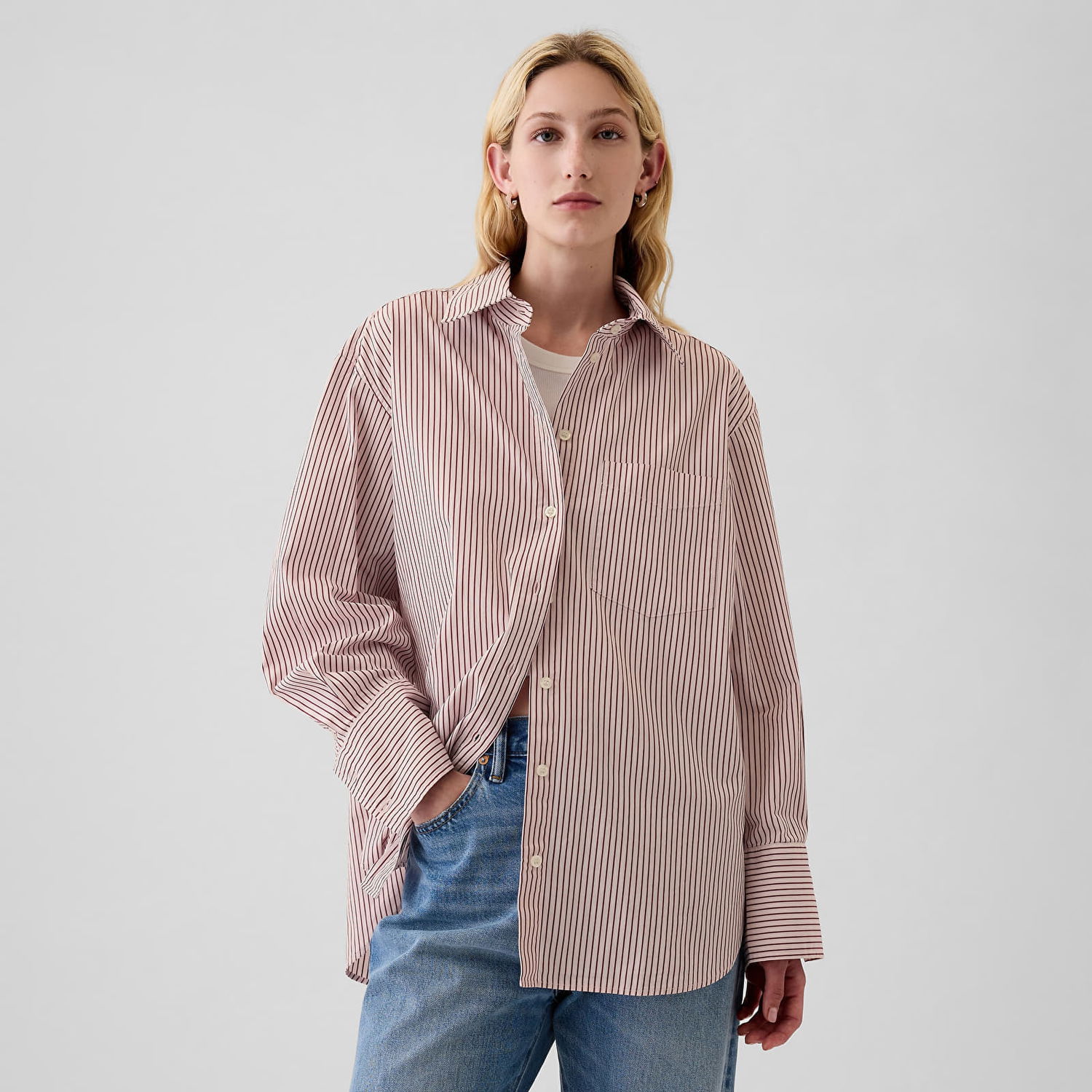 Риза GAP Shirt Cuff Big Shirt Red Pink Stripe S Бежово | 519040-01, 0
