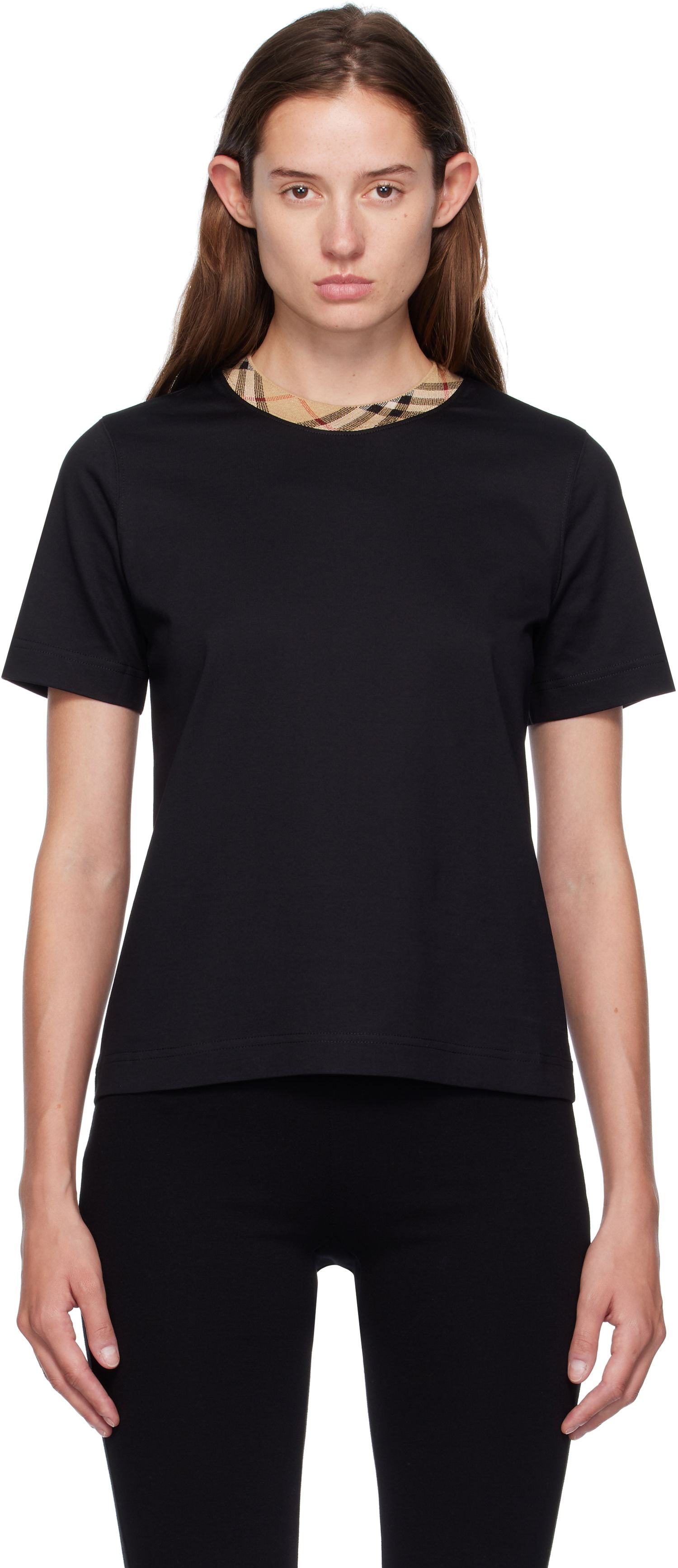 Тениска Burberry Burberry Check Trim Cotton Tee Черно | 8110271, 0