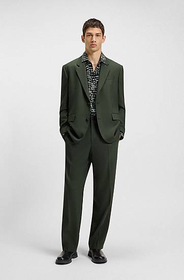 Риза BOSS Relaxed-Fit Abstract-Print Poplin Shirt Зелено | 50545358, 1