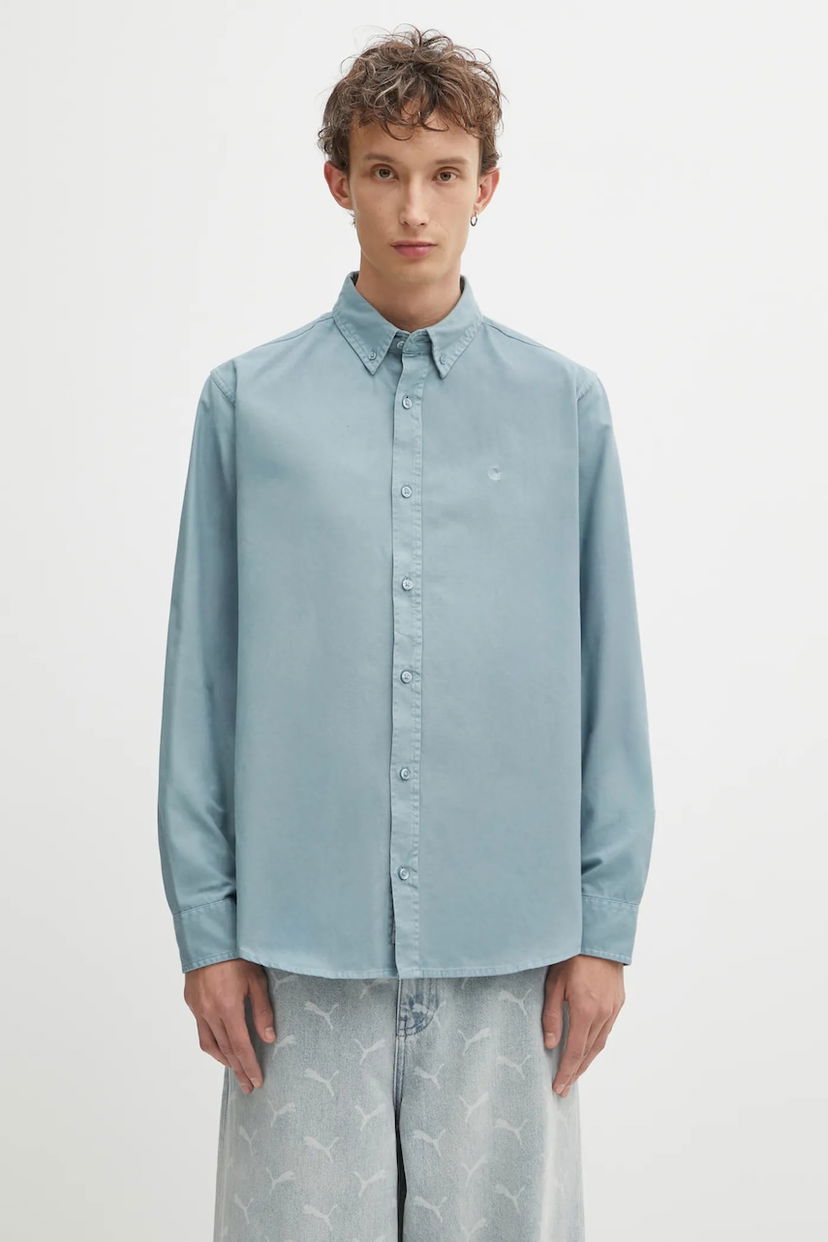 Риза Carhartt WIP L/S Bolton Cotton Shirt Regular Fit Classic Collar Тюркоазено | I030238.33EXX