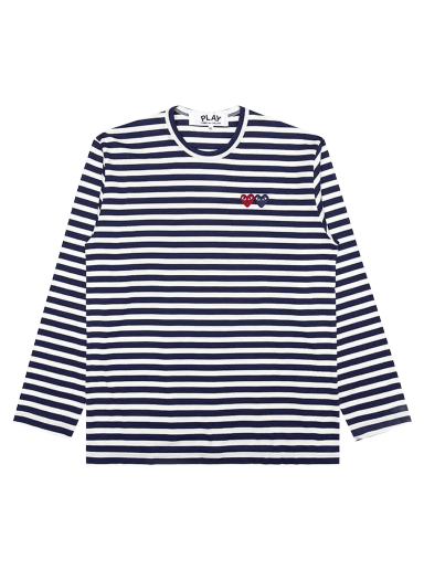 Тениска Comme des Garçons PLAY Double Heart Striped Tee Тъмно синьо | AZ T228 051 1