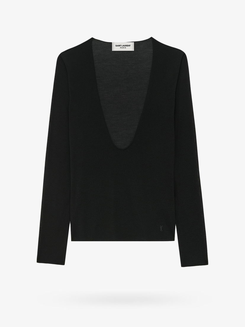 Пуловер Saint Laurent Sweater With Deep V Neck Черно | 763573Y37NH1000