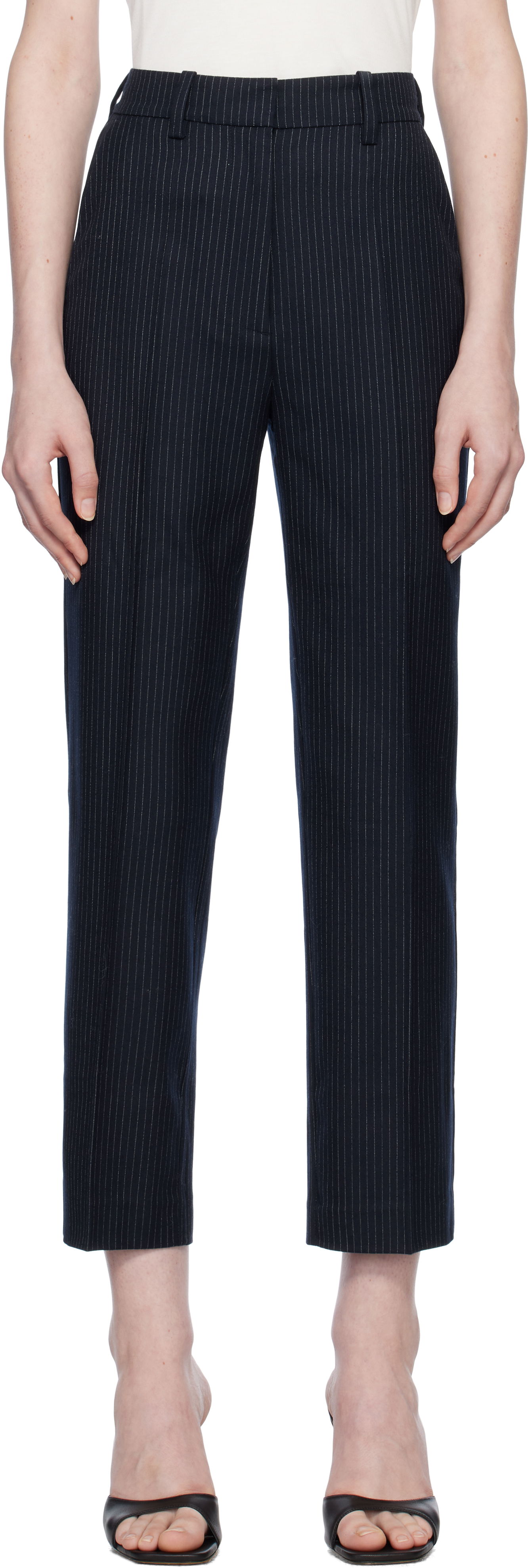 Панталони Anine Bing Blaine Pinstriped Cropped Dress Pants Тъмно синьо | A-03-10034-NYA29, 0