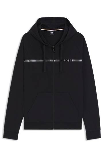 Суитчър BOSS Cotton-terry Full-Zip Hoodie with Logo Stripe Черно | 50550571