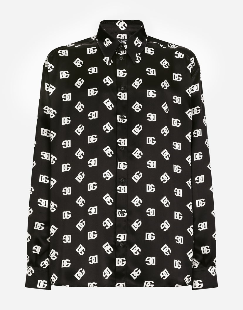 Риза Dolce & Gabbana Oversize Silk Shirt With Monogram Print Черно | G5IT7TIS1O7HNVAA