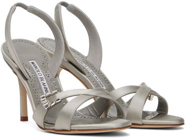Грижа за обувките Manolo Blahnik Manolo Blahnik Ramisli Satin Heeled Slingback Sandals Сиво | 224-1700, 3