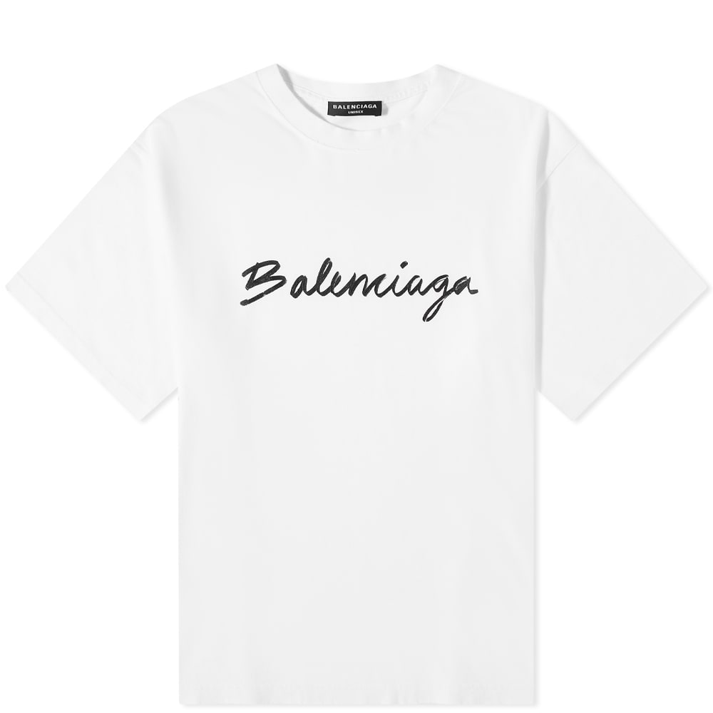 Тениска Balenciaga Script Logo Tee White/Black Бяло | 612966-TMVB4-9040, 0