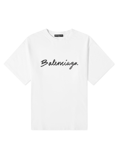 Тениска Balenciaga Script Logo Tee White/Black Бяло | 612966-TMVB4-9040