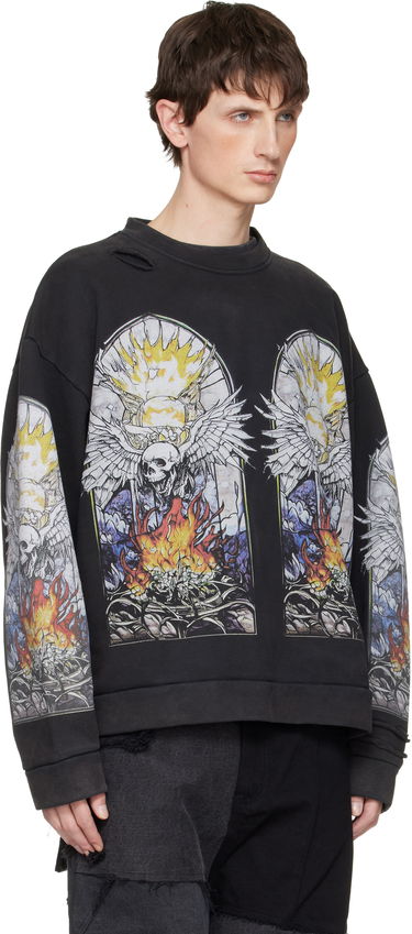Суитчър Who Decides War Distressed Stained Glass Winged Skull Flame Pullover Sweatshirt Черно | 1110580002FW25, 1