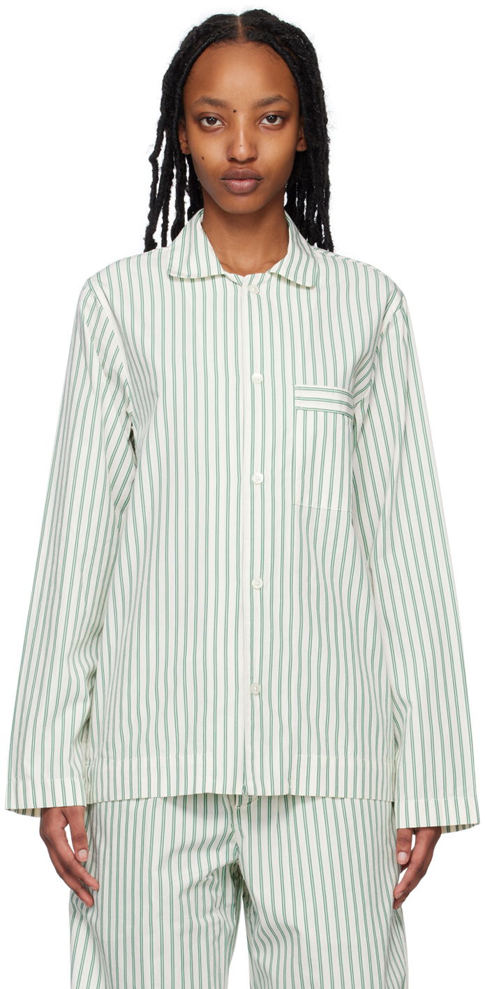 Риза TEKLA Oversized Striped Pyjama Shirt Бяло | SWT-CL, 0