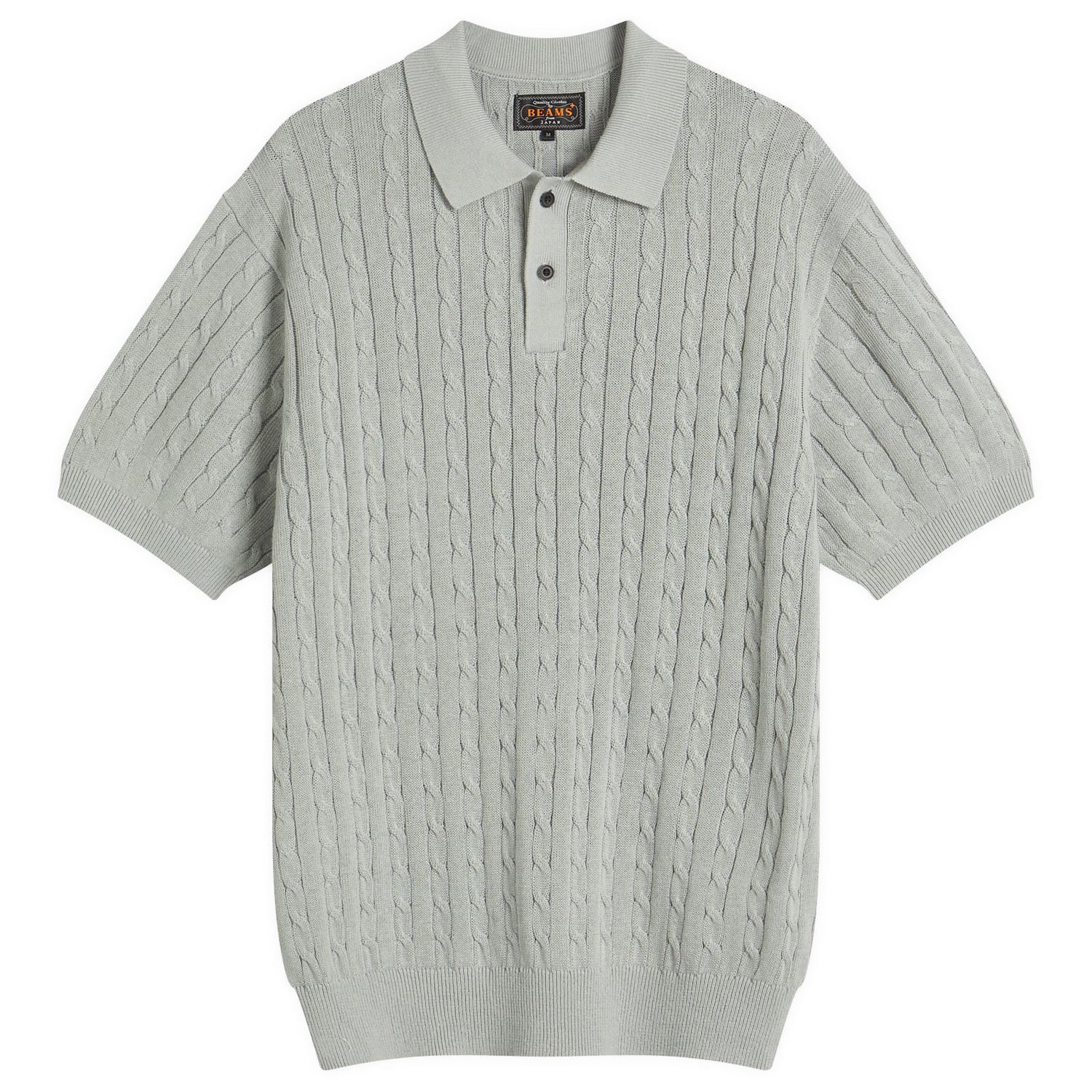Пуловер BEAMS Beams Plus Cable Knit Polo Shirt, Size Large Сиво | 3802-0022-103-71, 1