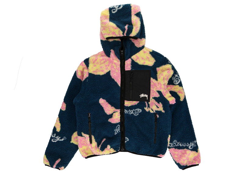 Суитчър Stüssy Floral Sherpa Hooded Jacket Синьо | 118482-Dark Teal