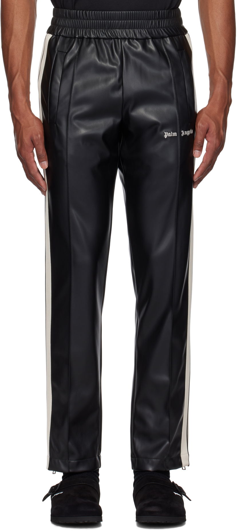 Панталони Palm Angels Faux-Leather Track Pants Черно | PMCJ020F24FAB0011003