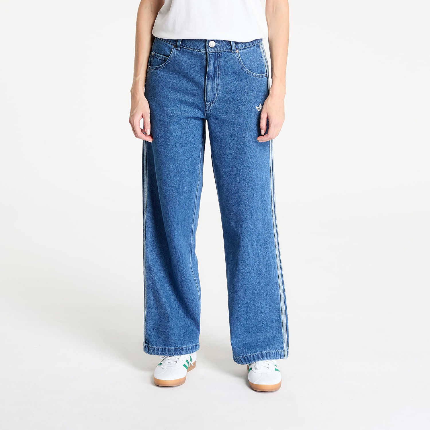 Дънки adidas Originals Adicolor Denim 3 Stripes Wide-Leg Track Pants Синьо | JD2574, 0