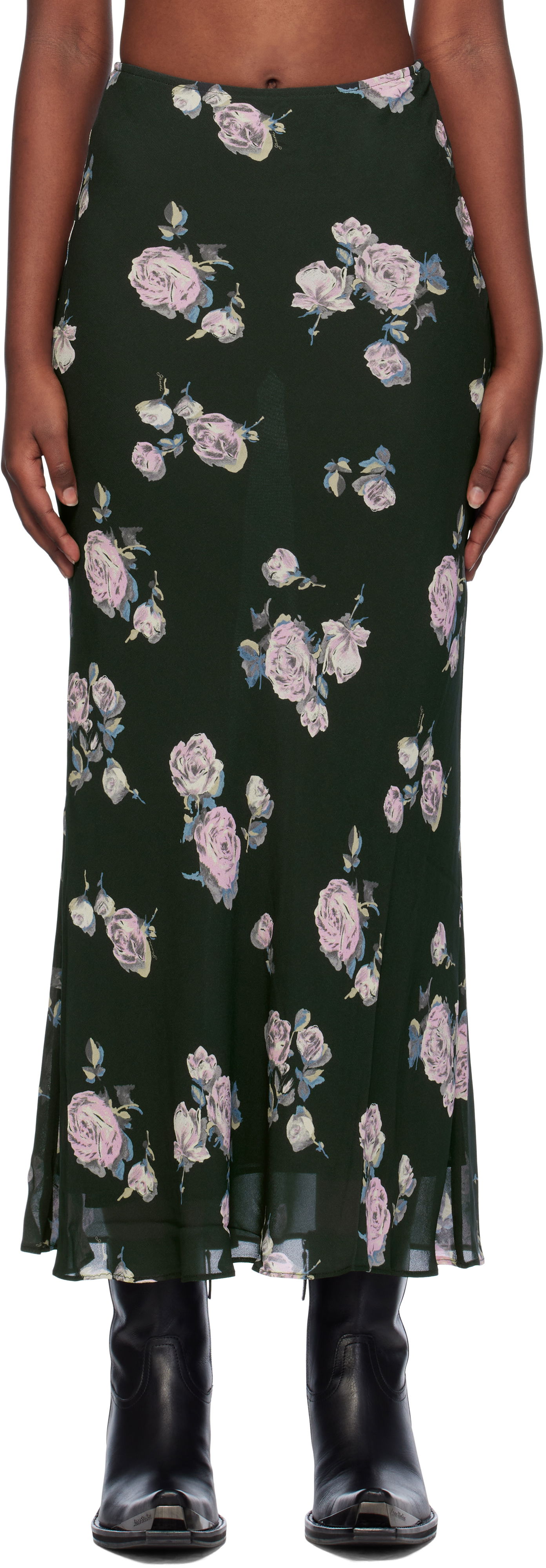 Пола GANNI Floral Printed Maxi Skirt Черно | F9505, 0