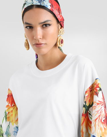 Тениска Dolce & Gabbana Dolce & Gabbana Floral Print Short Sleeve T-Shirt Бяло | F8V77ZGDDCJW0800, 3