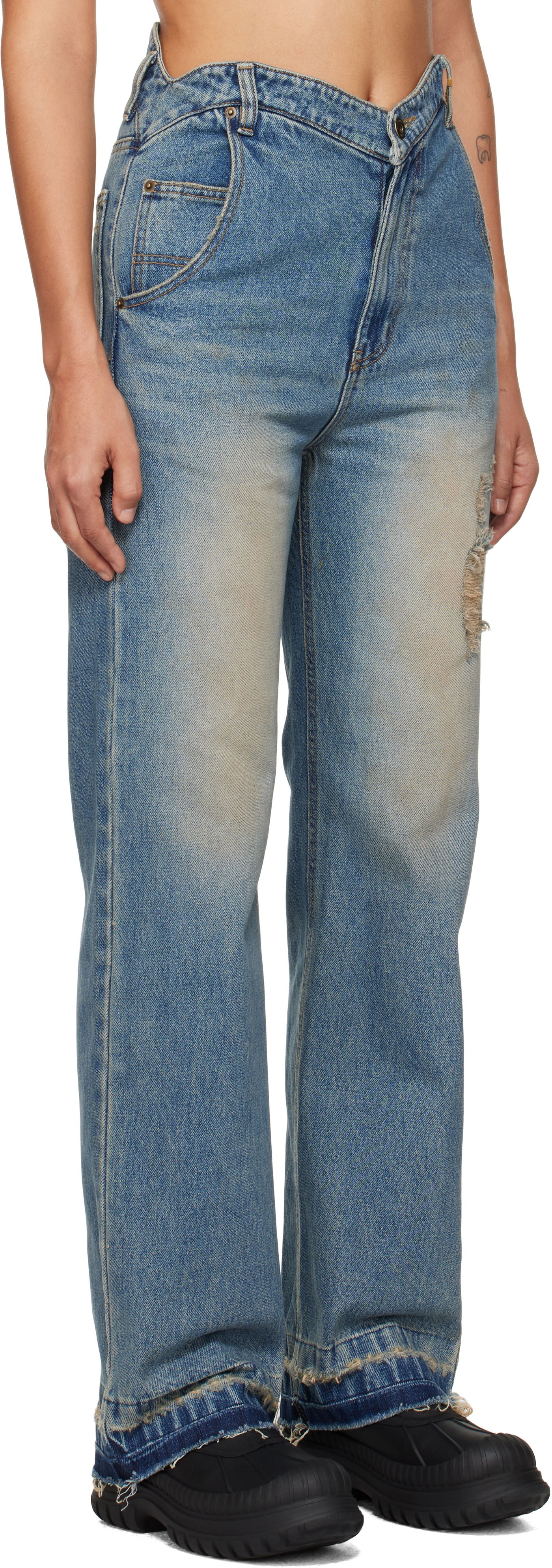 Дънки We11done We11done Distressed High-Waisted Jeans Синьо | WD-DP3-24-323-W-BL, 1