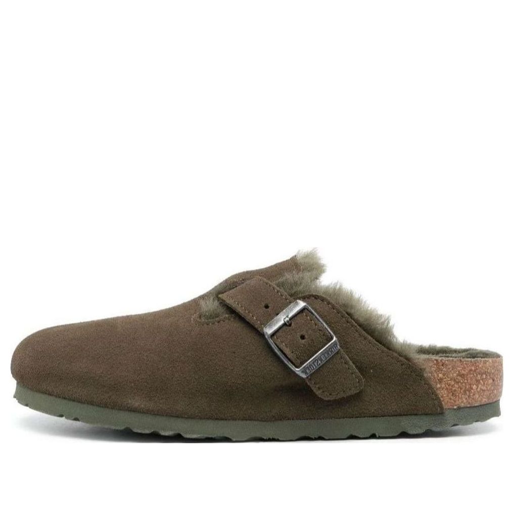 Кецове и обувки Birkenstock Boston Shearling Suede Narrow Fit Slippers Зелено | 1025667, 0