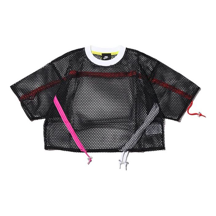 Съкратен топ Nike Sportswear Mesh Drawstring Short Sleeve Черно | AR3034-010