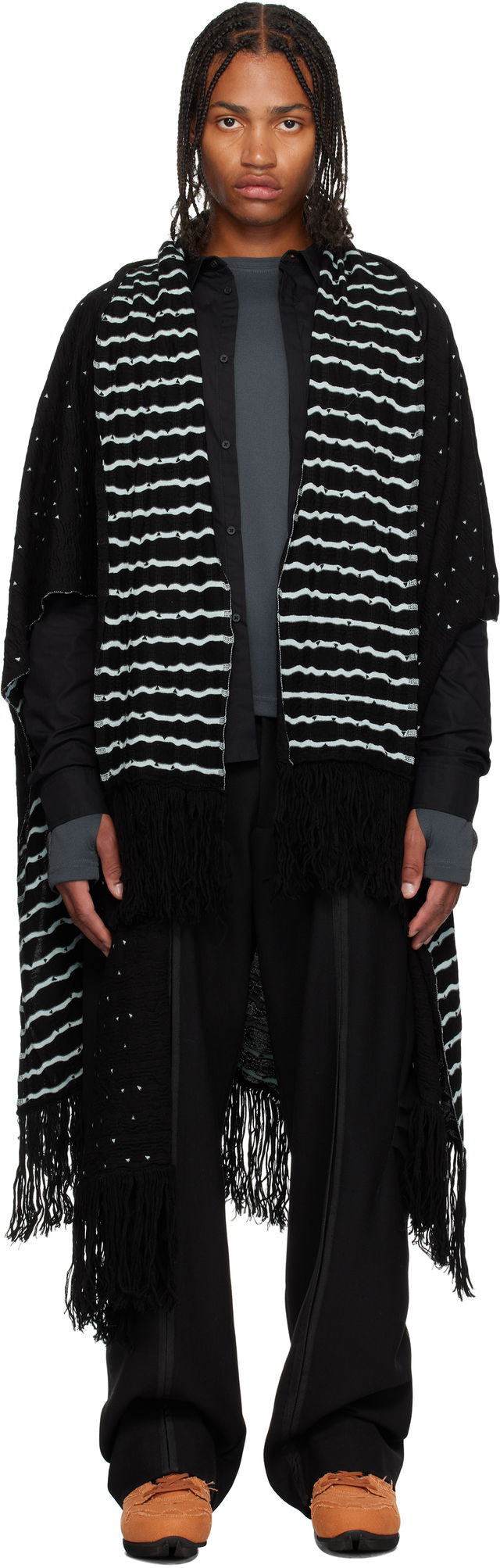 Kiko Kostadinov Striped Fringed Scarf