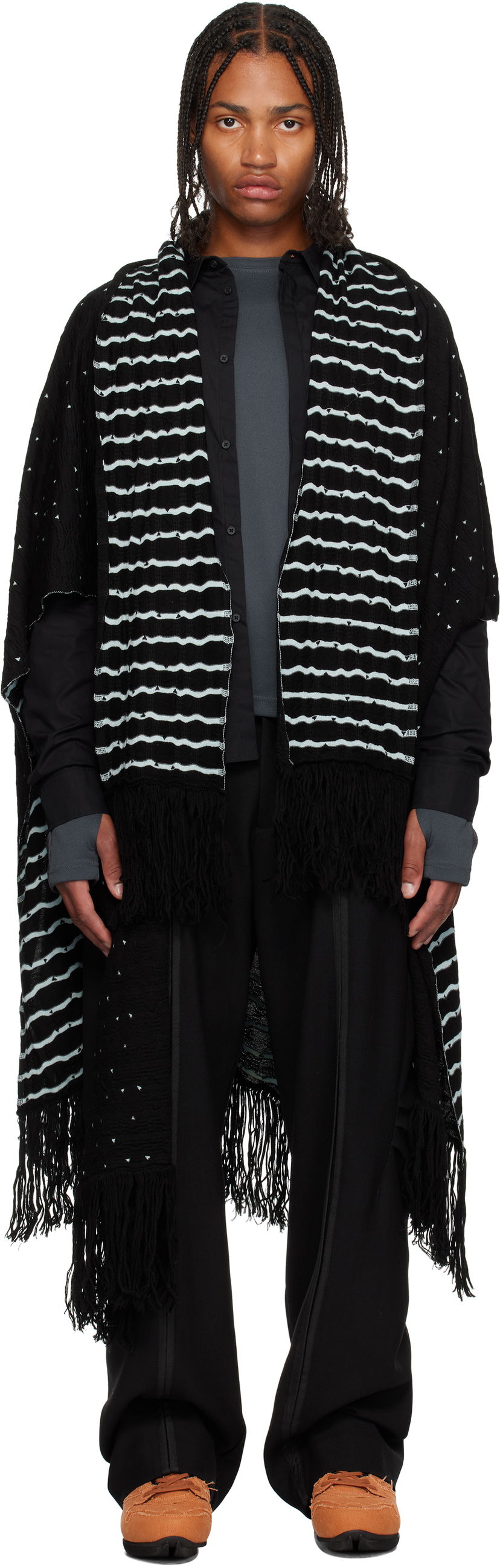 Шал KIKO KOSTADINOV Kiko Kostadinov Striped Fringed Scarf Черно | KKAW25KN07-107