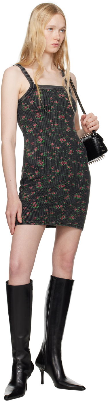 Pокля Alexander Wang Alexander Wang Floral-Print Waffle Knit Mini Dress Черно | 8C4246605P, 3