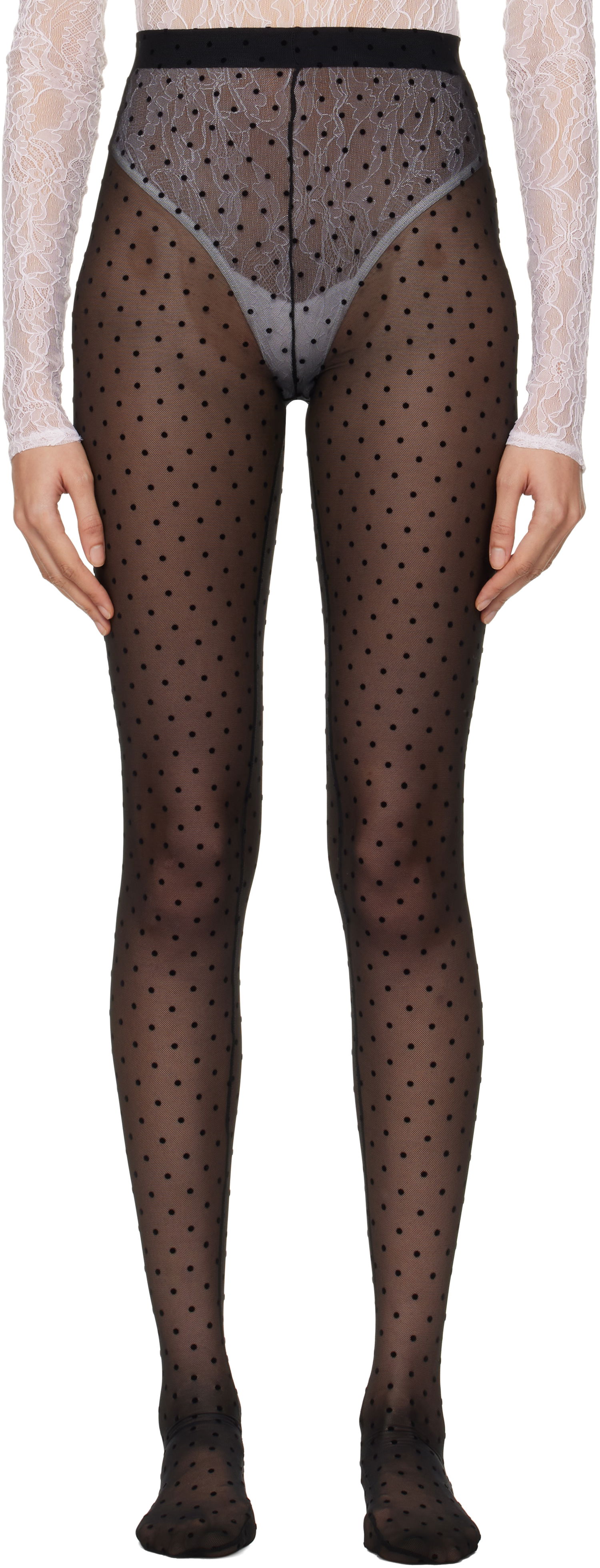Чорапи WARDROBE.NYC Sheer Polka Dot Tights Черно | W2222F24PD, 0