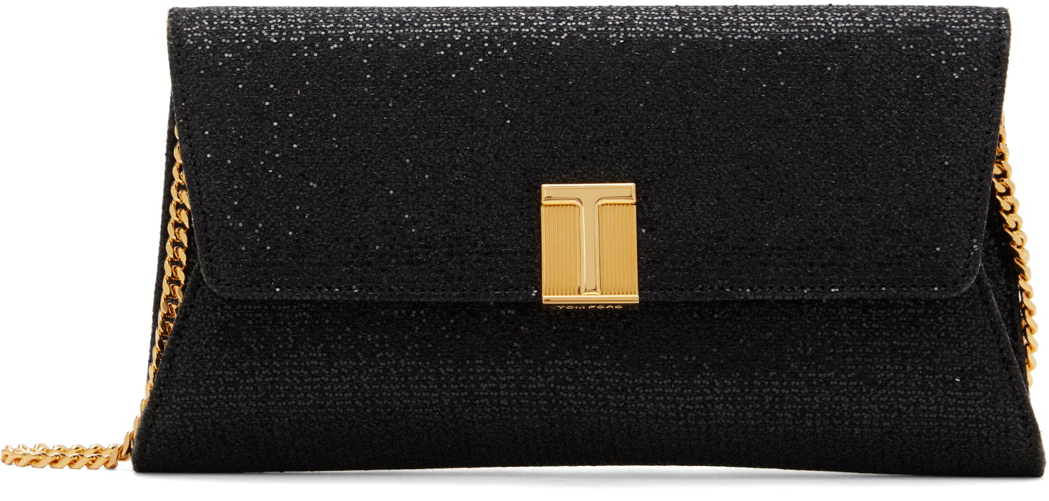 Чанта през рамо Tom Ford Glitter Textured Fabric Bag With Chain Strap Черно | L1736-TSY053X, 0