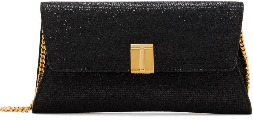 Чанта през рамо Tom Ford Glitter Textured Fabric Bag With Chain Strap Черно | L1736-TSY053X