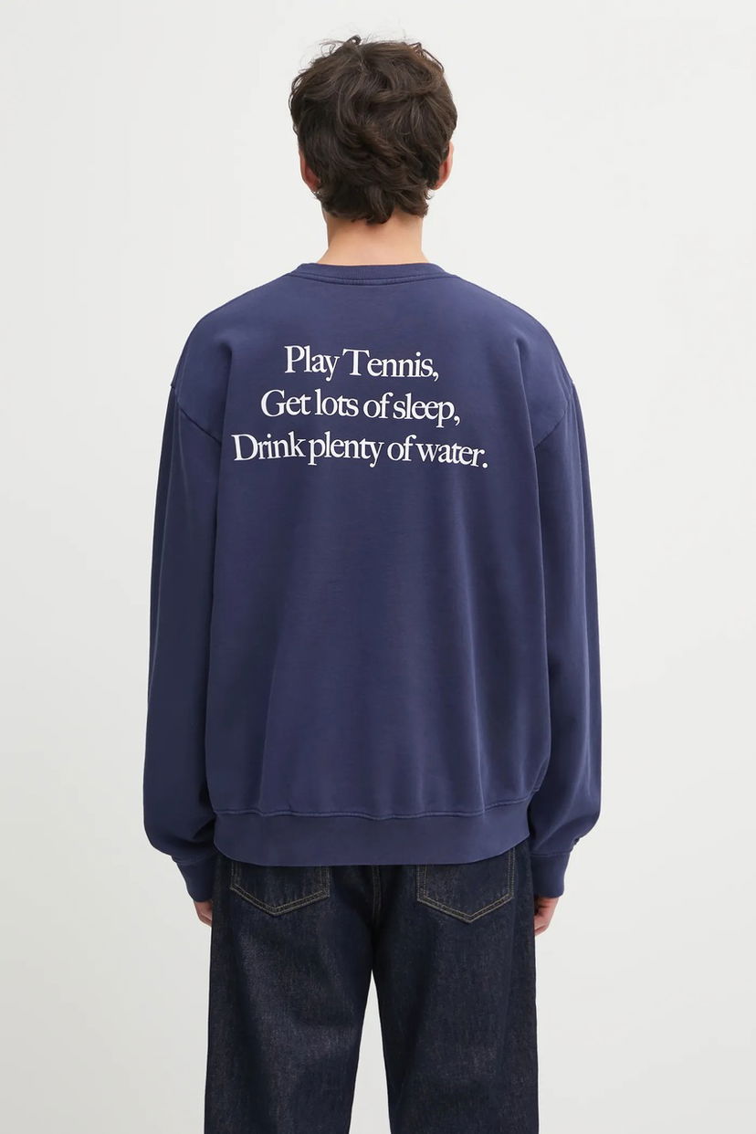Суитчър Sporty & Rich Sweatshirt with 'Play Tennis, Get lots of sleep, Drink plenty of water' text print Тъмно синьо | ST071621425BL106