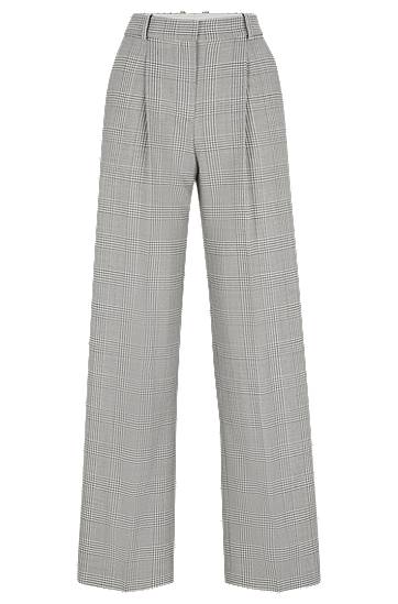 Панталони BOSS Glen-check Virgin Wool Straight-Fit Trousers Сиво | 50525277, 0
