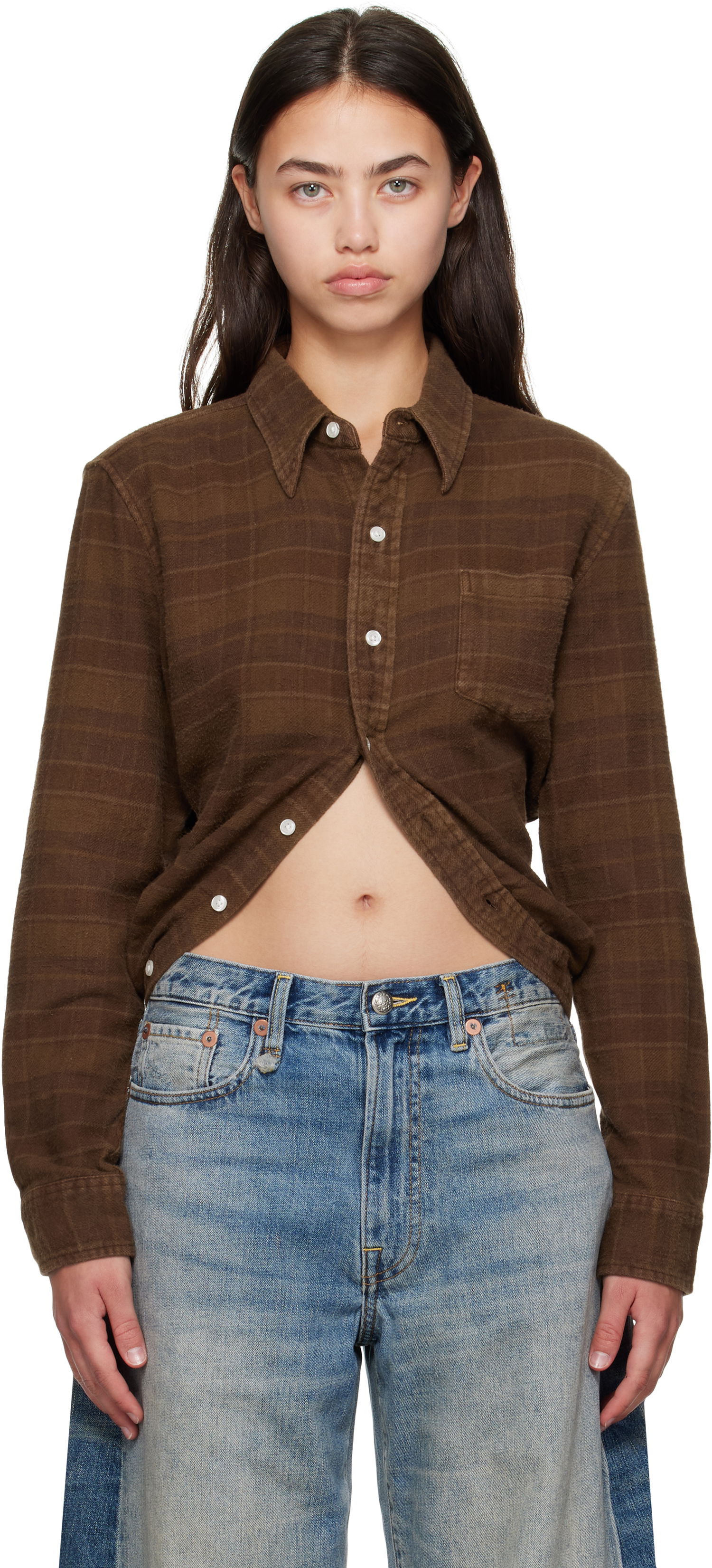 Риза R13 R13 Wrap Around Plaid Shirt Кафяво | R13WR433-R554B, 0