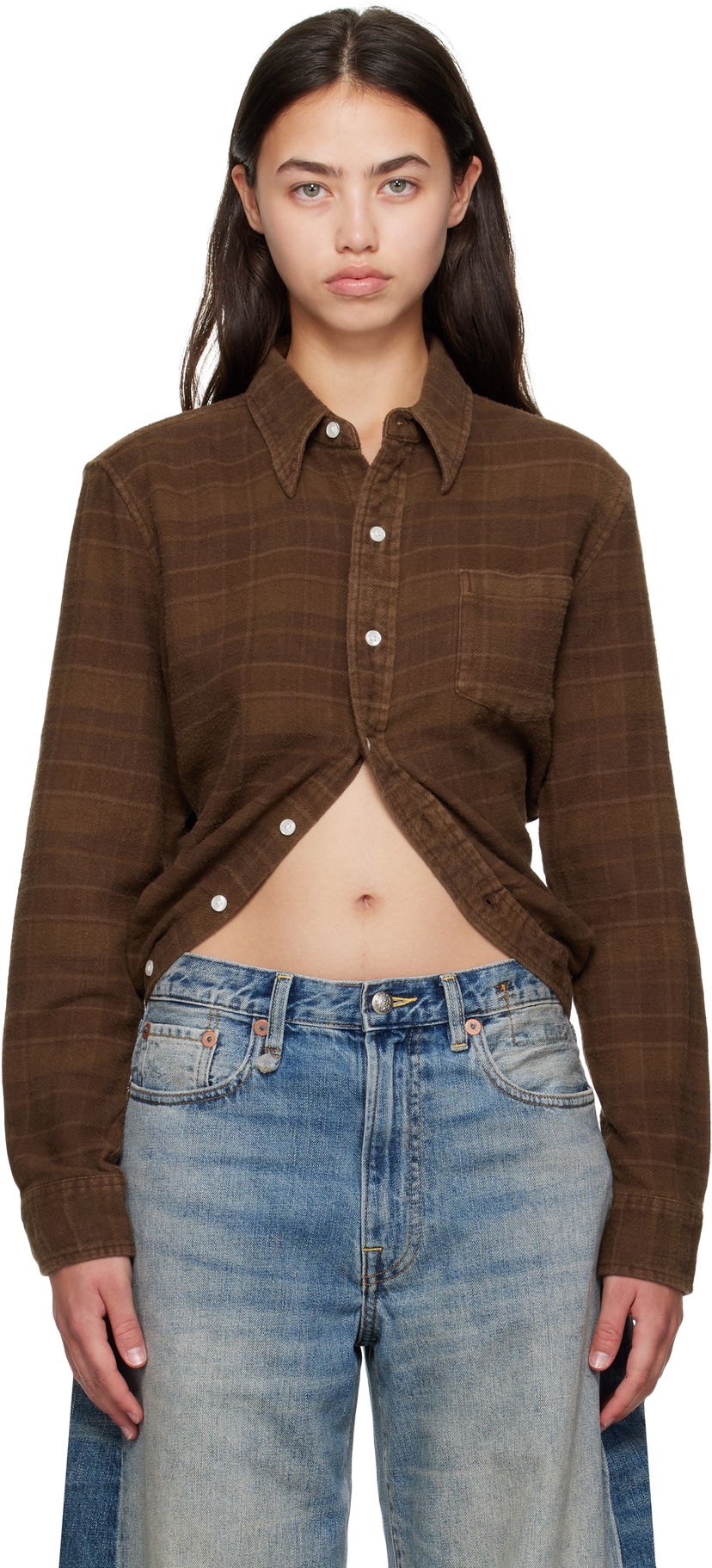 Риза R13 R13 Wrap Around Plaid Shirt Кафяво | R13WR433-R554B