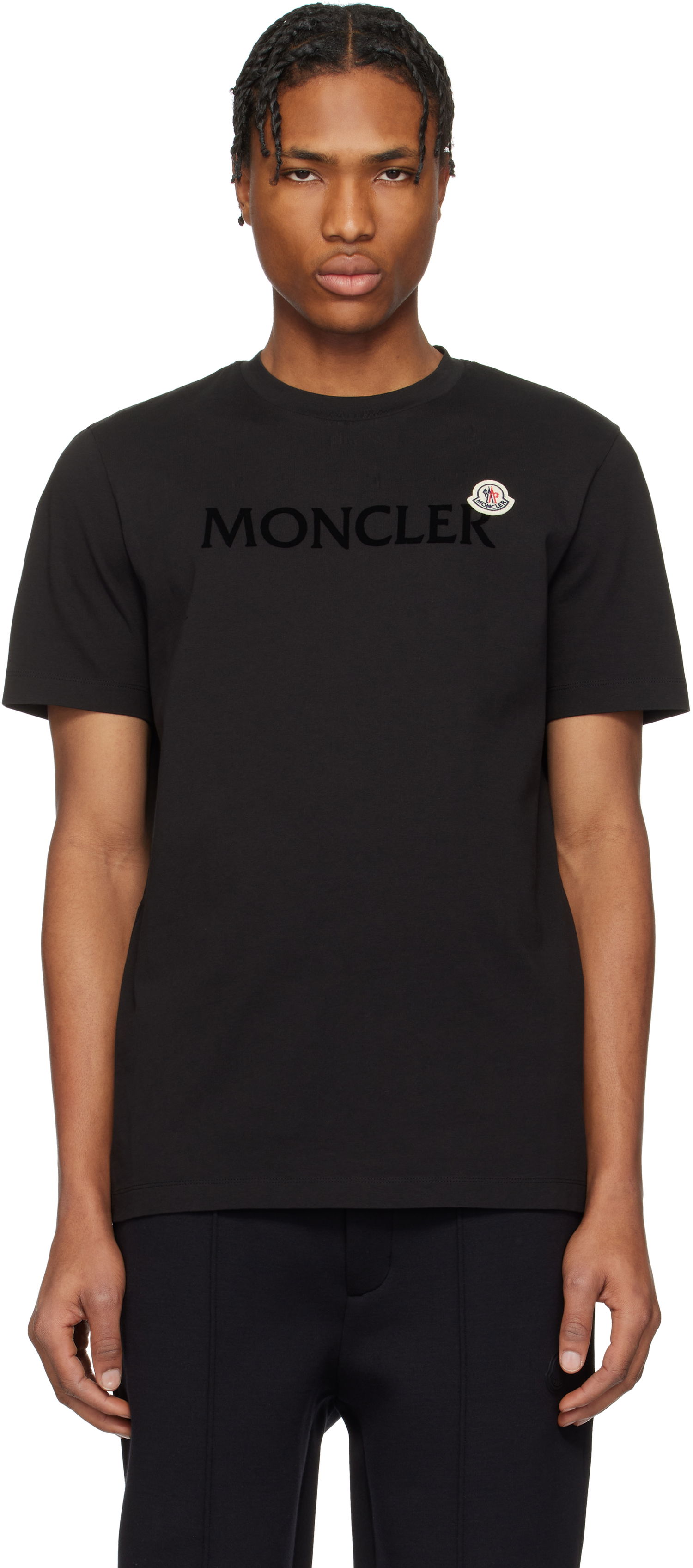 Тениска Moncler Moncler Flocked Logo Cotton T-Shirt Черно | K10918C000758390T, 0