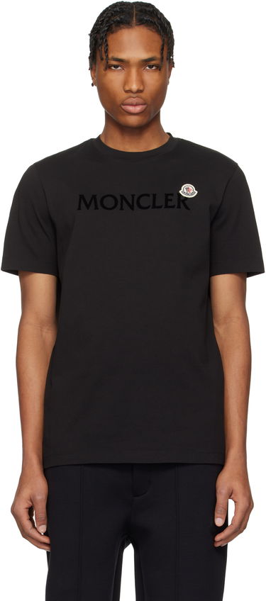 Тениска Moncler Moncler Flocked Logo Cotton T-Shirt Черно | K10918C000758390T, 0