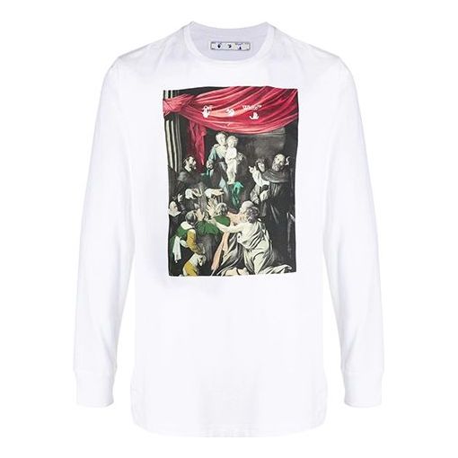 Тениска Off-White Caravaggio Print Long Sleeve T-Shirt Бяло | OMAB001E20JER0050110, 0