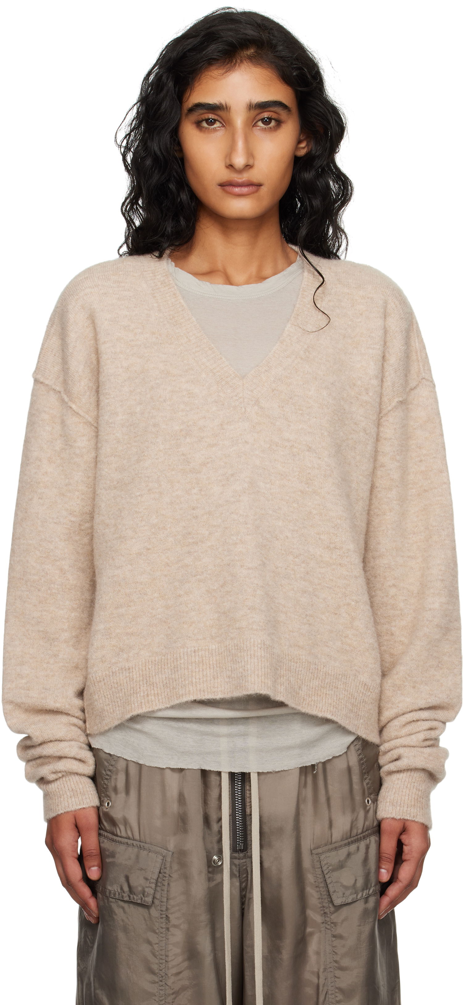 Пуловер Rick Owens Rick Owens Tommy V-Neck Sweater Бежово | RP02E4650 KWP, 0