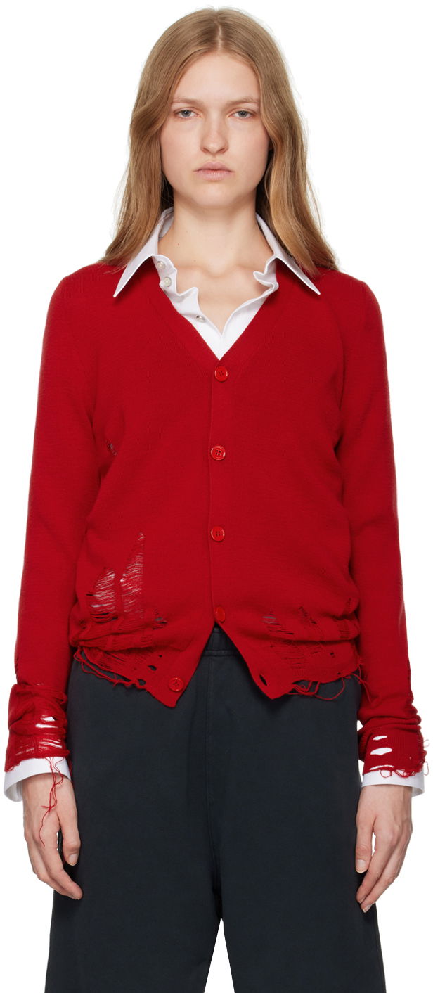 Пуловер Maison Margiela Compact Distressed Cardigan Червено | SH2HP0006 M13070, 0