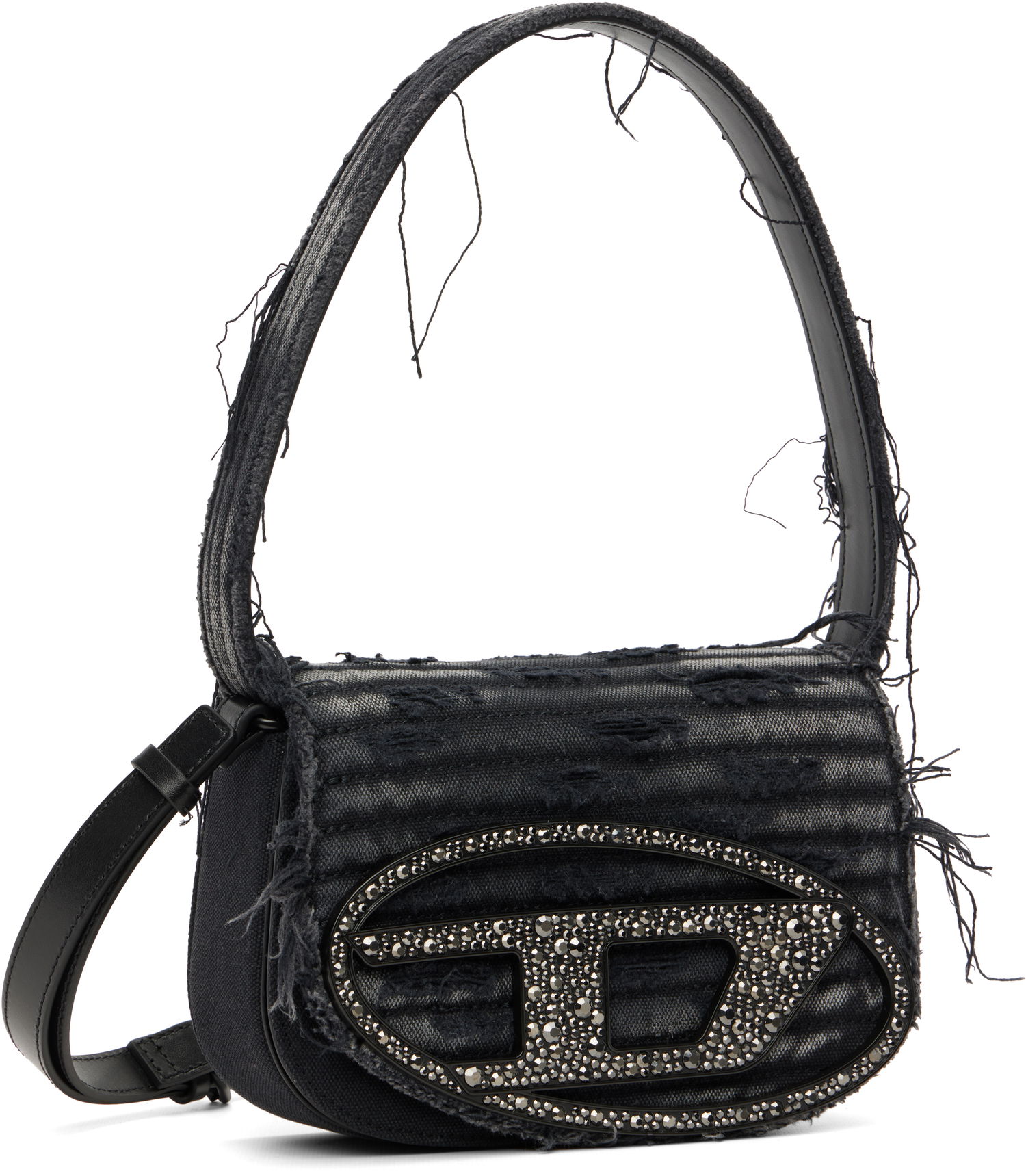 Чанта през рамо Diesel 1DR Distressed Crystal-Embellished Shoulder Bag Черно | X08396 P8398, 1
