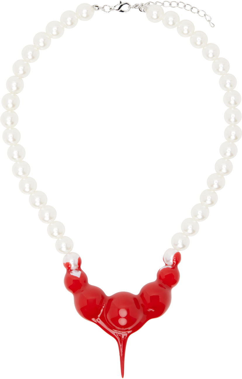 Колие Ottolinger Ottolinger Pearl Necklace with Red Pendant Бяло | 125-902925-01