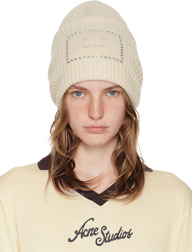 Beige Embellished Square Beanie