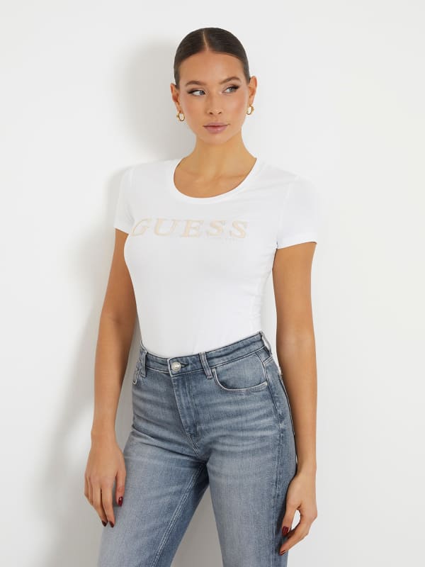 Тениска GUESS Front Logo Stretch Бяло | W4RI45J1314