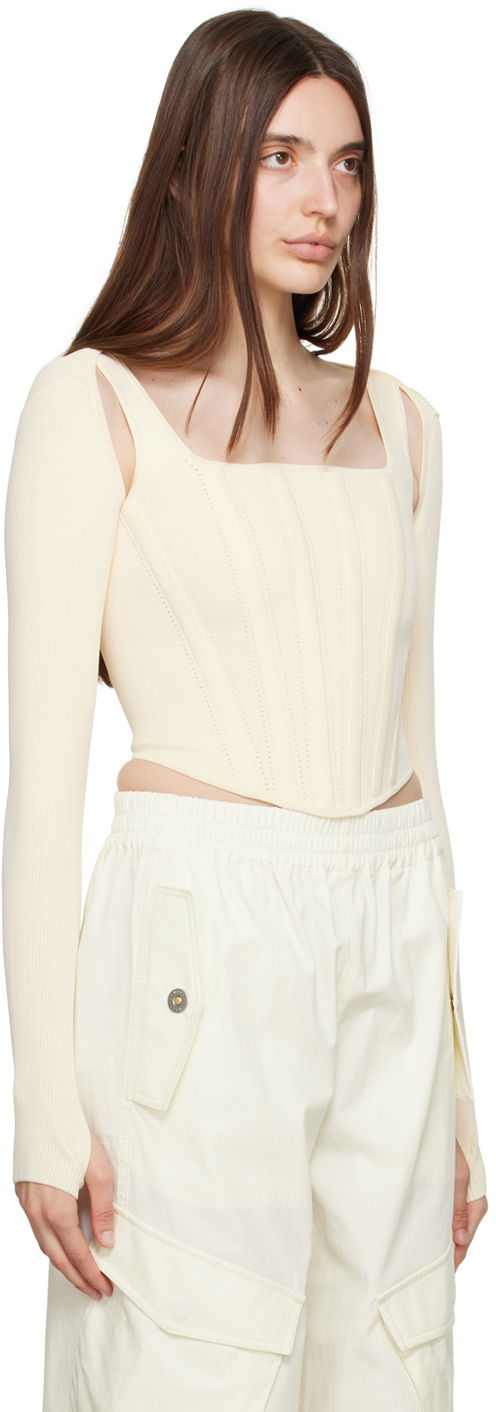 Потник Dion Lee Pointelle Knit Long Sleeve Top Бяло | A7460P23, 1