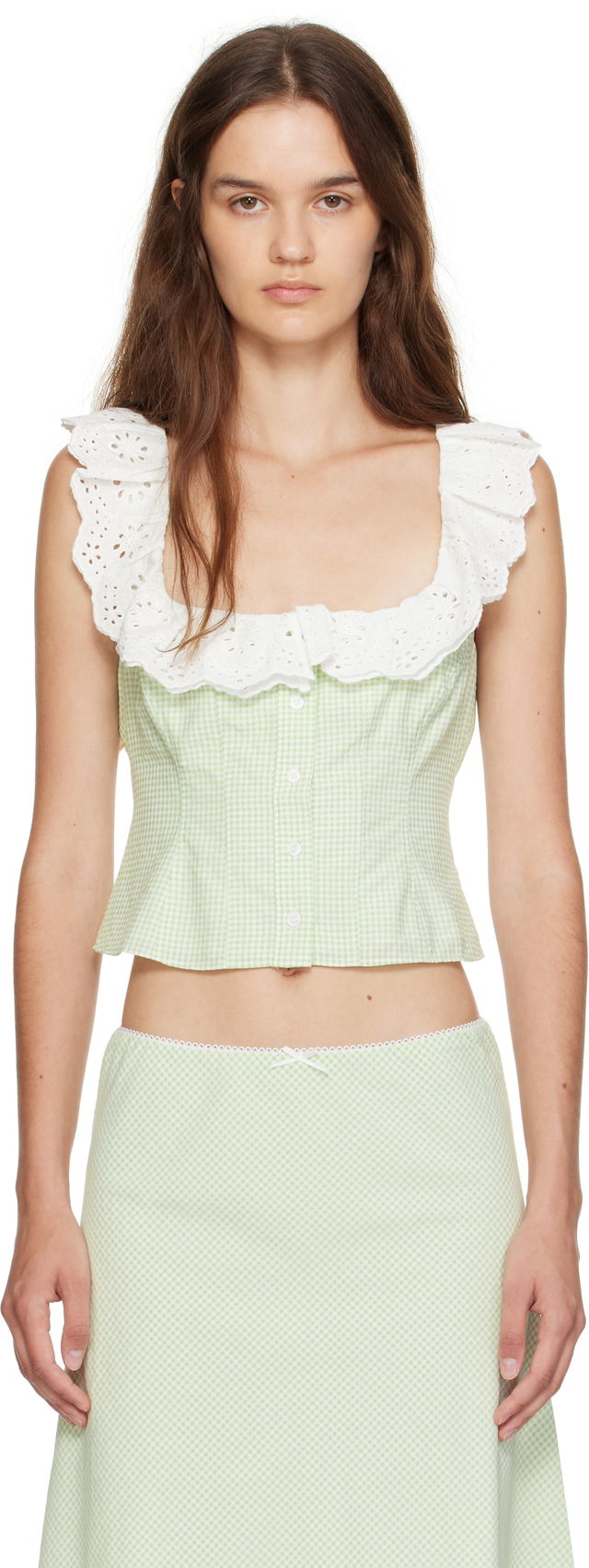 Guizio Paloma Gingham Lace Top