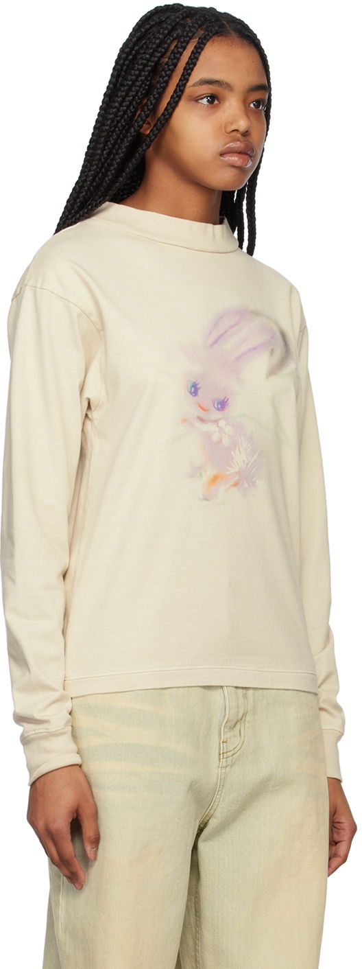 Пуловер We11done We11done Crewneck Long Sleeve T-Shirt with Bunny Print Бежово | WD-TT1-23-792-U-IV, 1