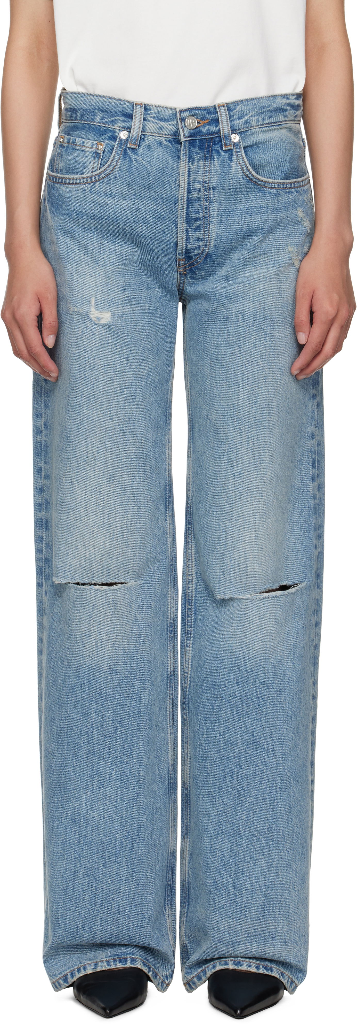 Дънки Anine Bing Anine Bing Hugh Distressed Wide Leg Jeans Синьо | A-06-10852-WHD51, 0