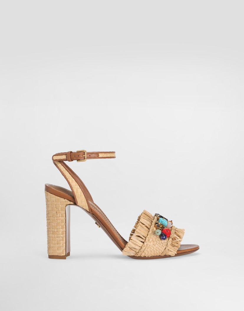 Аксесоари Dolce & Gabbana Dolce & Gabbana Frayed Raffia High-Heeled Sandals with Embellishments Бежово | CR1890AM5548W059