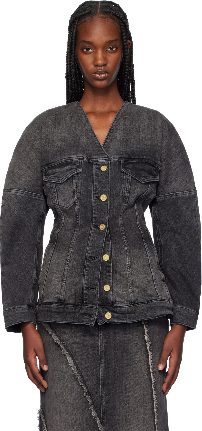 Яке GANNI Fitted Denim Button Up Jacket Черно | J1529