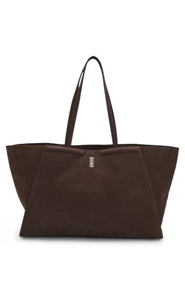 Голяма пазарска чанта BOSS Ariell shopper bag in nubuck with Double B monogram Кафяво | 50552161, 0